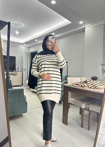 Zebra Desenli Gri Beyaz Triko Kadın Kazak