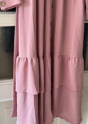 Pembe Düğmeli Uzun Ayrobin Elbise - Görsel 2