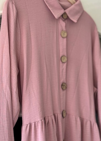 Pembe Düğmeli Uzun Ayrobin Elbise - Görsel 3