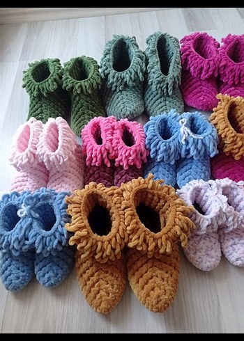 Renkli Örgü Yetişkin ve Kız Çocuk Ev Pandufları - Görsel 3