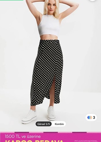 Kiremit Puantiyeli Midi Etek
