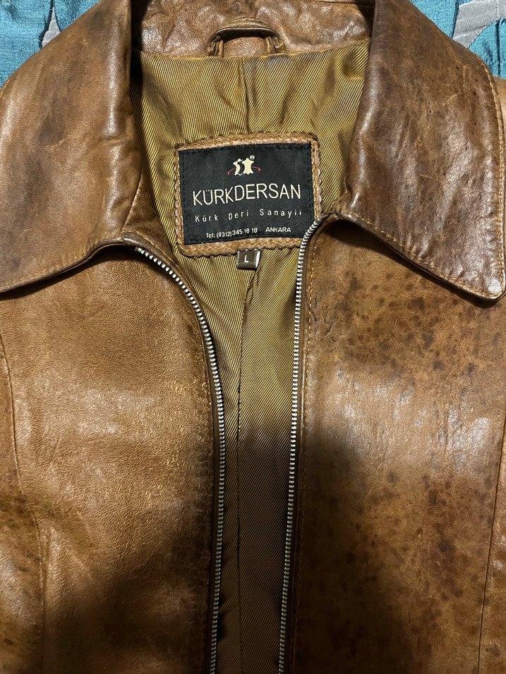 Kahverengi Vintage Deri Ceket - Görsel 5