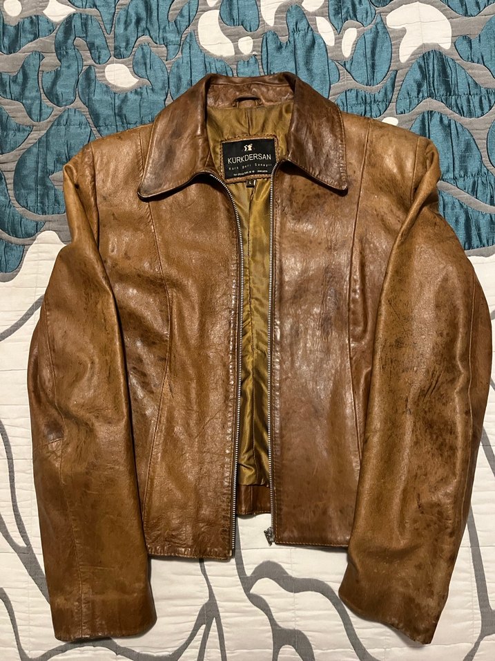 Kahverengi Vintage Deri Ceket - Görsel 4