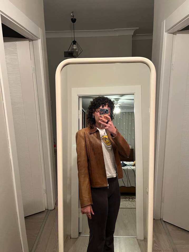 Kahverengi Vintage Deri Ceket - Görsel 2