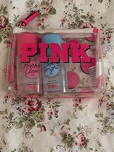  Beden Victoria Secret Pink Makyaj Çantası+2 body mist