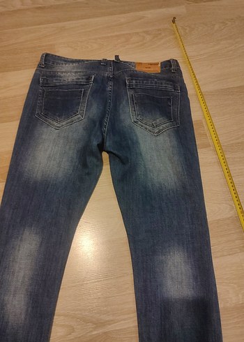 Gri Kadın Kot Pantolon - Kemerli, Midi Boy - Görsel 4