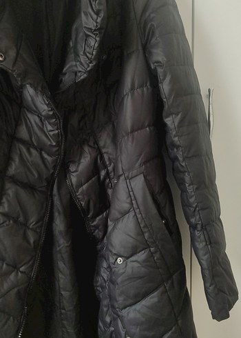 bayan kaz tüyü uzun fermuarlı ve çıtçıtlı kaban - Görsel 5