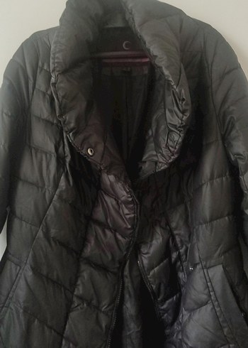 bayan kaz tüyü uzun fermuarlı ve çıtçıtlı kaban - Görsel 4