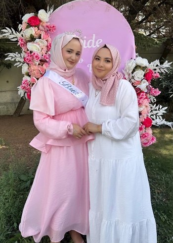 Abiye Pembe Uzun Kol Drapeli Etnik Kadın Elbise