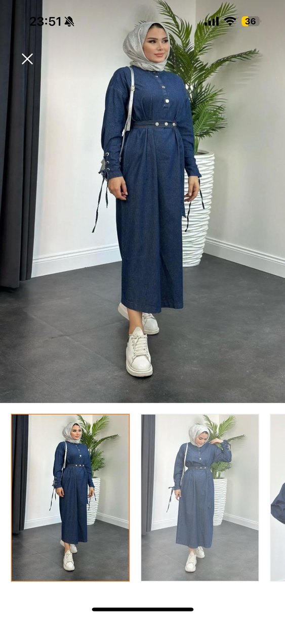 Düğmeli Siyah Batik Desenli Kadın Denim elbise - Görsel 2