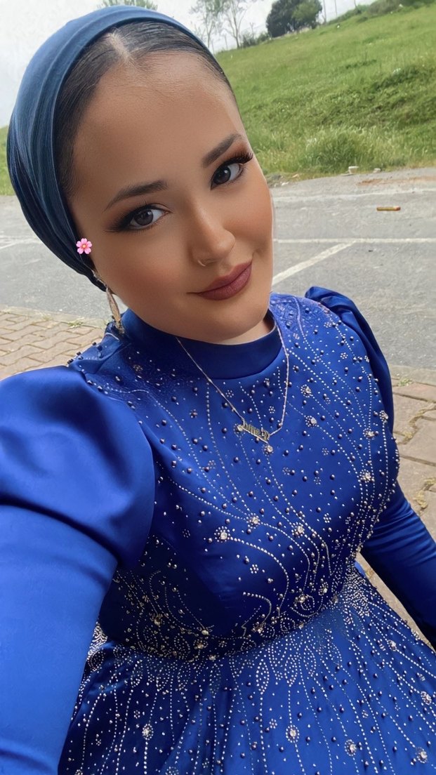 Uzun Kollu Boncuk İşlemeli Mavi Henna Elbise - Görsel 4