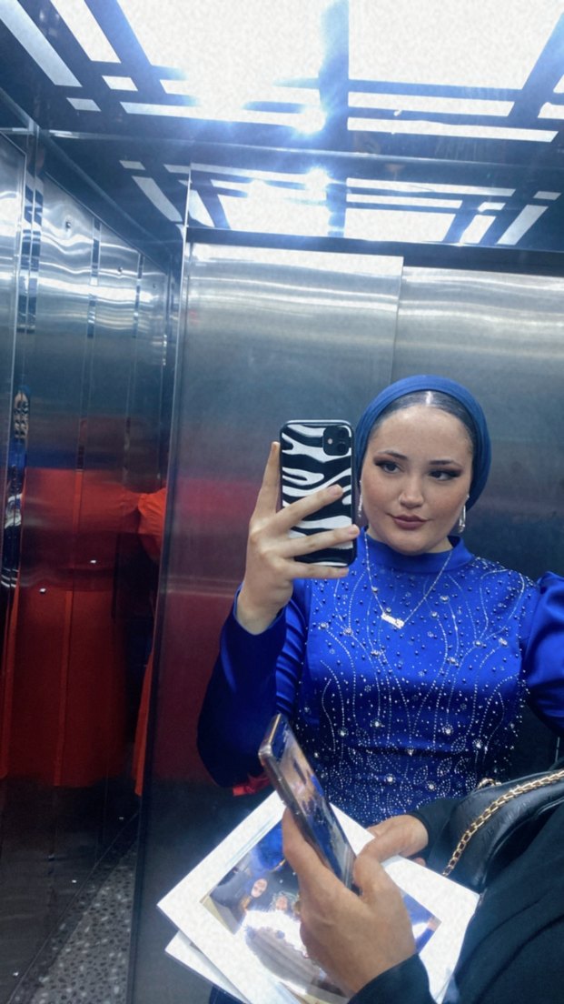 Uzun Kollu Boncuk İşlemeli Mavi Henna Elbise - Görsel 5