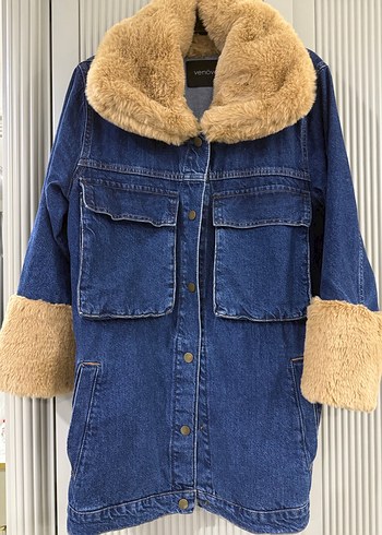Kürklü Mavi Denim Kadın Ceket