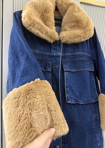 40 Beden Kürklü Mavi Denim Kadın Ceket