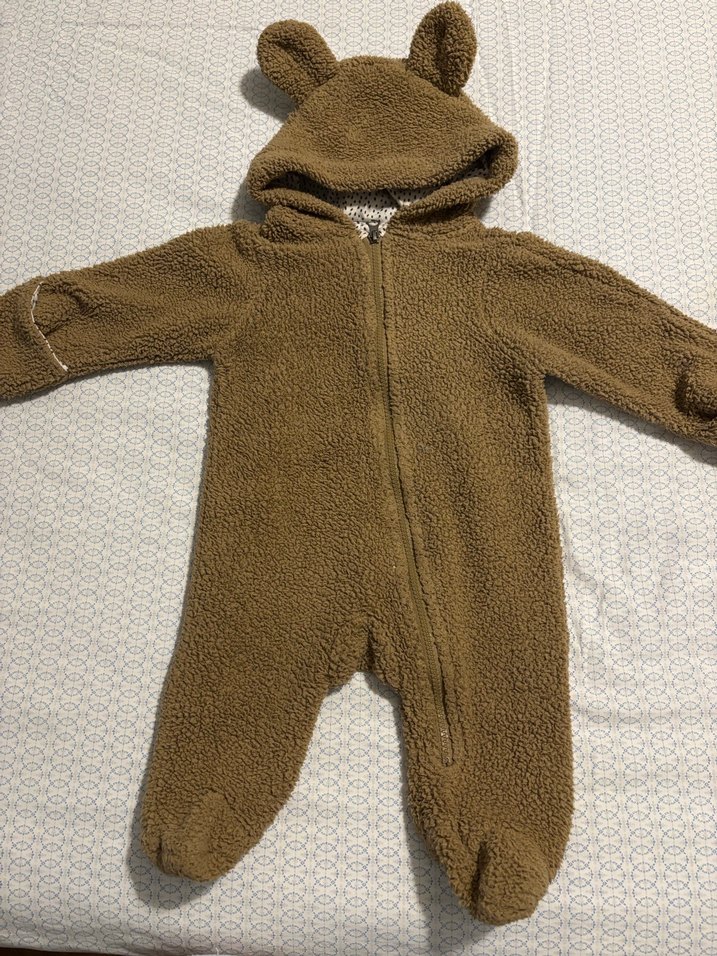 Kahverengi Peluş Bebek Tulumu Kulaklı Kapüşonlu - Görsel 2