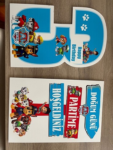  Paw patrol doğum günü panosu ve pasta süsleri