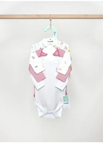 Minipolo Kız Uzun Kol % 100 Pamuk 3`lü Çıtçıtlı Bebek Body - Görsel 2