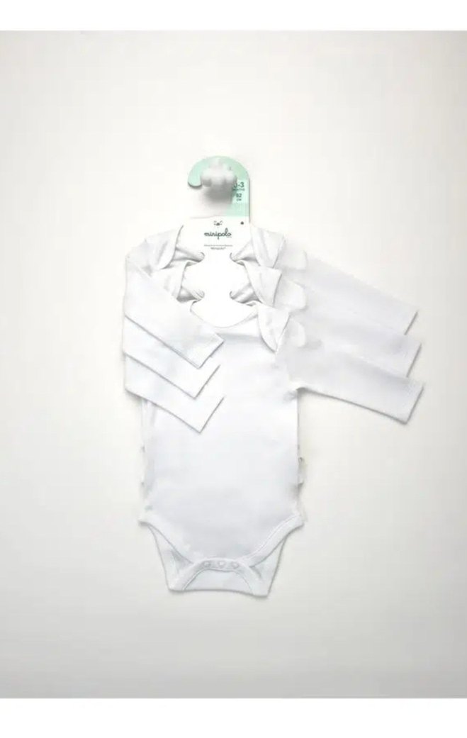 Minipolo Unisex, Bebek Uzun Kol % 100 Pamuk 3`lü Çıtçıtlı Body - Görsel 2