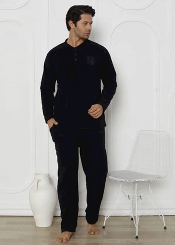 Modella Life Lacivert Düğmeli Erkek Polar Pijama Takımı - Görsel 2