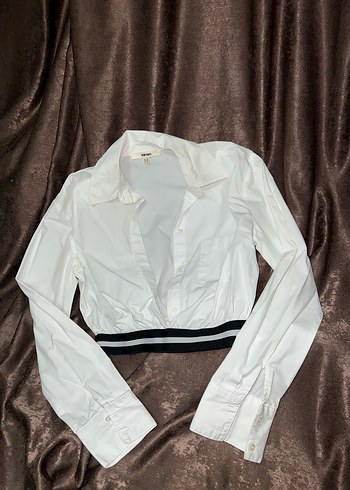 Düğmeli Beyaz Uzun Kollu Kadın Gömlek koton - Görsel 4