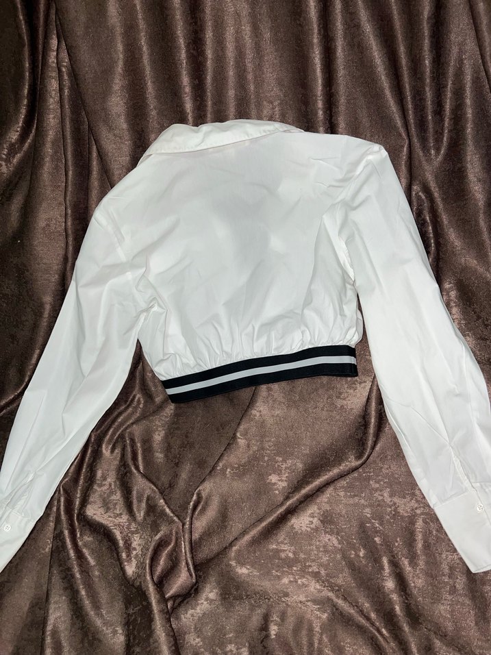 Düğmeli Beyaz Uzun Kollu Kadın Gömlek koton - Görsel 2