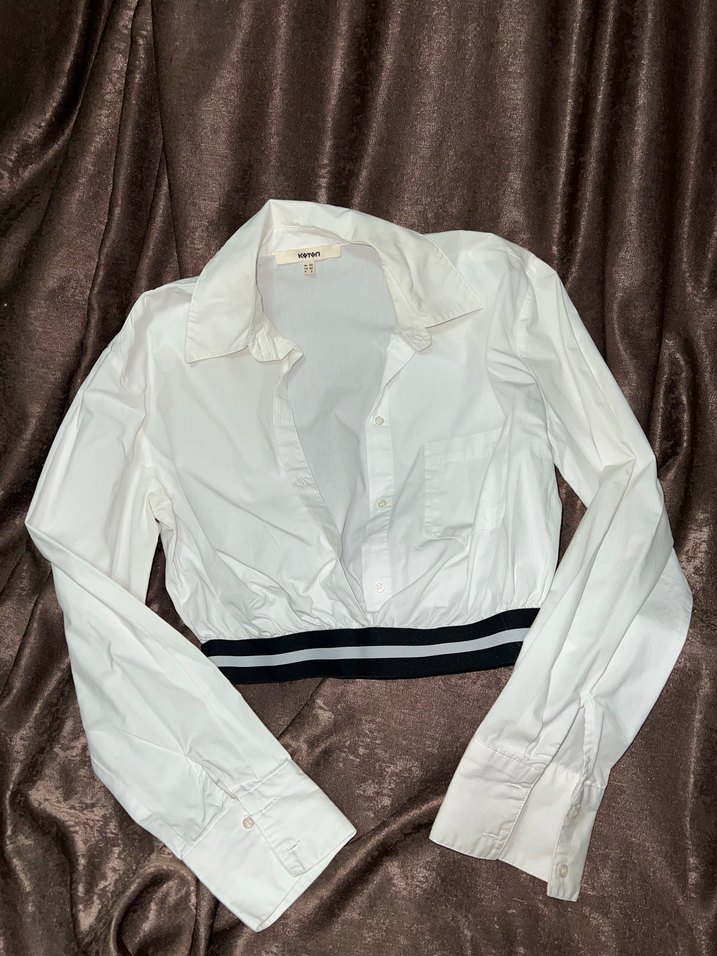 Düğmeli Beyaz Uzun Kollu Kadın Gömlek koton - Görsel 3