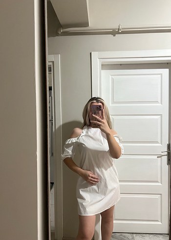 Beyaz mini gömlek elbise - Görsel 3