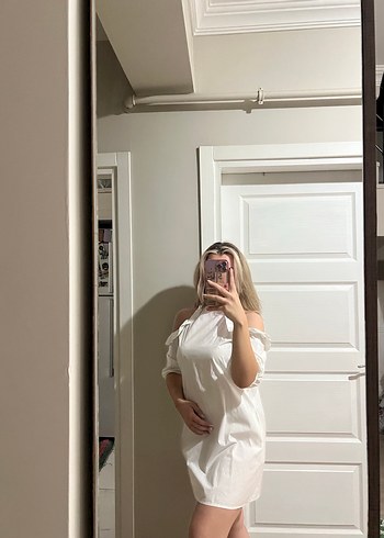 Beyaz mini gömlek elbise - Görsel 5