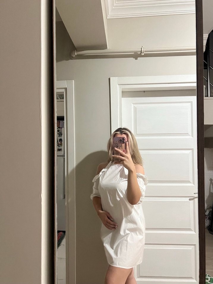 Beyaz mini gömlek elbise - Görsel 5