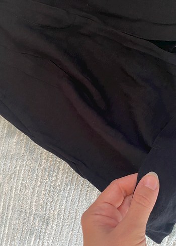 34 Beden Düğmeli Siyah Yüksek Bel Keten Şort