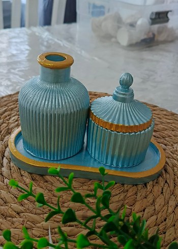 Pastel Mavi Dekoratif Vazo Seti