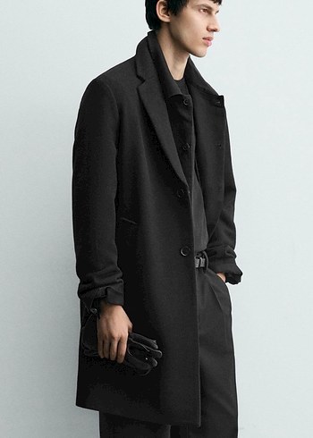 Erkek Siyah Süet Midi Palto - Görsel 4