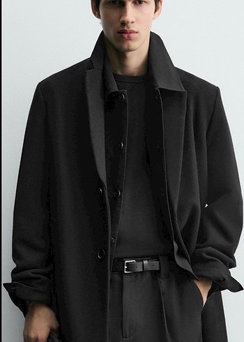 Erkek Siyah Süet Midi Palto - Görsel 2