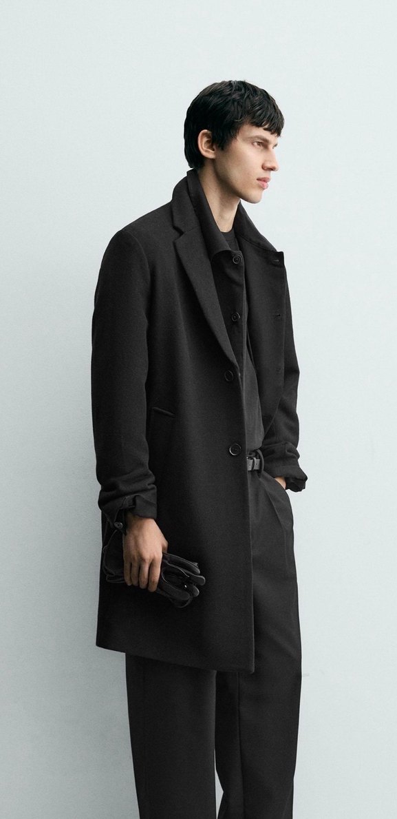 Erkek Siyah Süet Midi Palto - Görsel 4