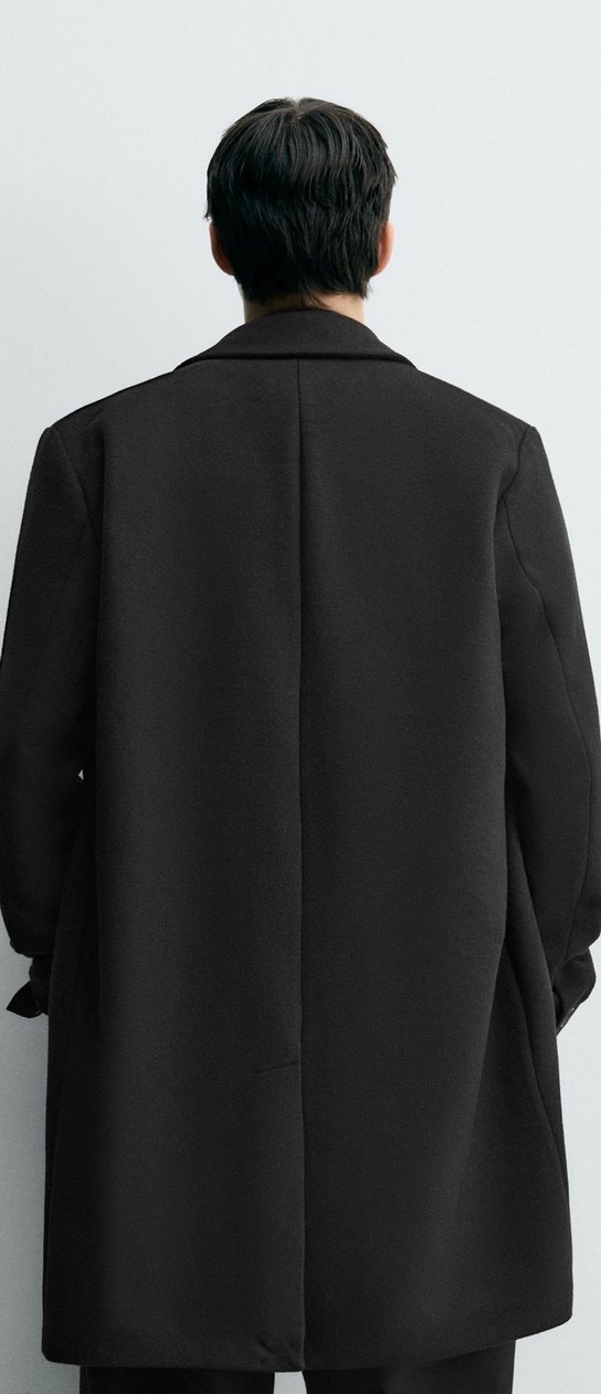 Erkek Siyah Süet Midi Palto - Görsel 3