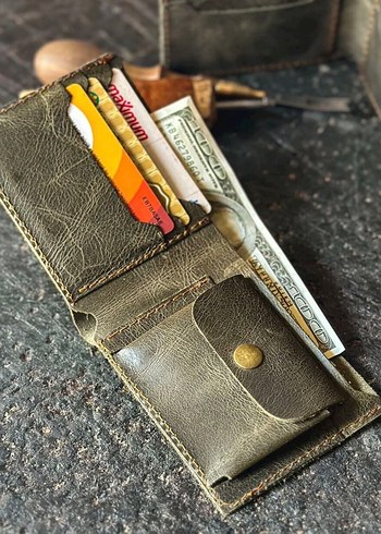 Dana derisi haki renk Erkek Cüzdan - Görsel 2