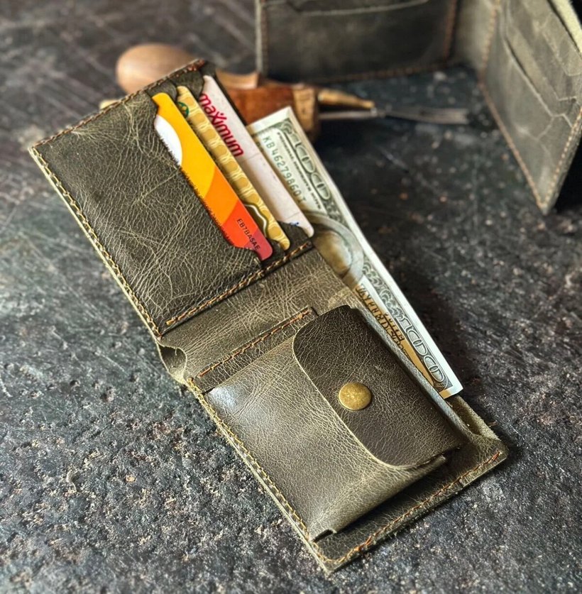 Dana derisi haki renk Erkek Cüzdan - Görsel 2