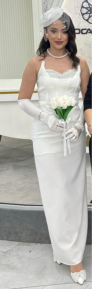 36 Beden beyaz Renk Nikah Nişan Elbisesi