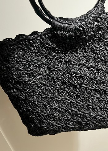 Nakışlı Siyah Örgü Bohem Kadın Çanta - Görsel 6