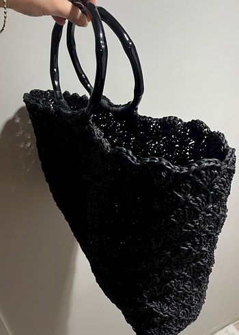 Nakışlı Siyah Örgü Bohem Kadın Çanta - Görsel 3