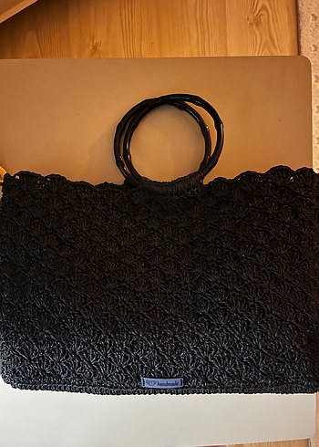 Nakışlı Siyah Örgü Bohem Kadın Çanta - Görsel 2