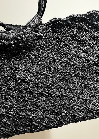 Nakışlı Siyah Örgü Bohem Kadın Çanta - Görsel 5