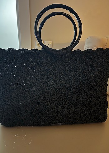 Nakışlı Siyah Örgü Bohem Kadın Çanta - Görsel 9