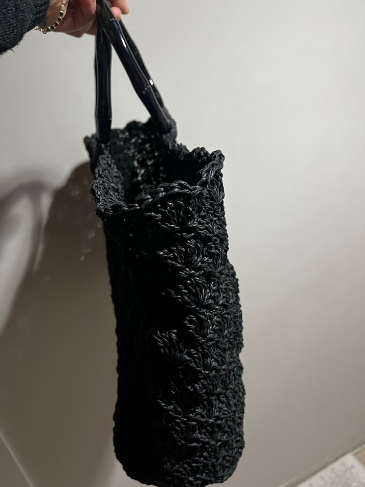 Nakışlı Siyah Örgü Bohem Kadın Çanta - Görsel 4