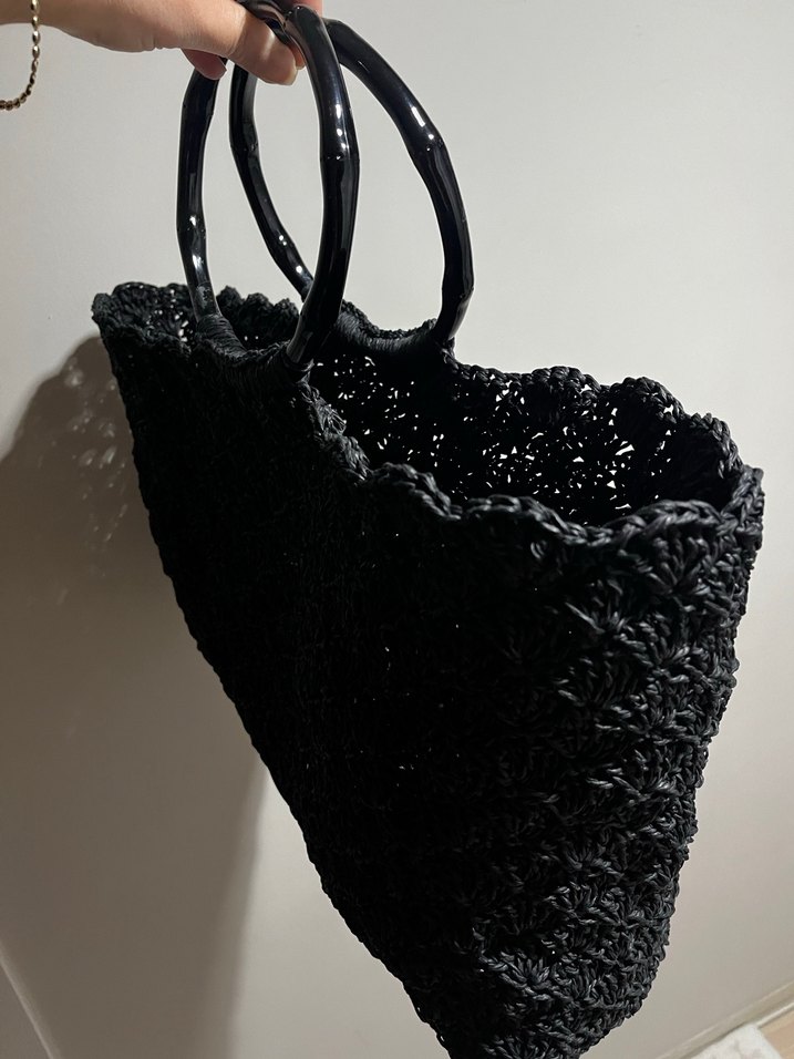 Nakışlı Siyah Örgü Bohem Kadın Çanta - Görsel 3