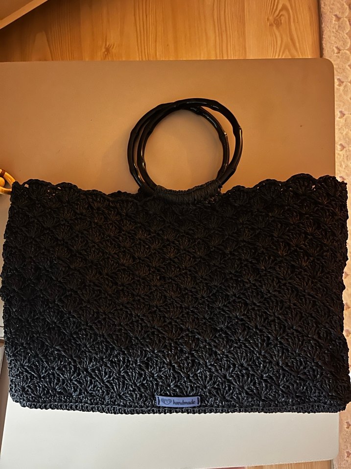 Nakışlı Siyah Örgü Bohem Kadın Çanta - Görsel 2