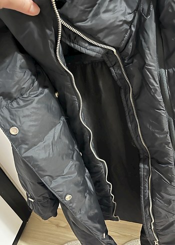 Düğmeli Siyah Midi Kadın Kışlık Mont - Görsel 7