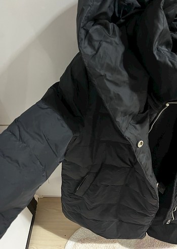 Düğmeli Siyah Midi Kadın Kışlık Mont - Görsel 5