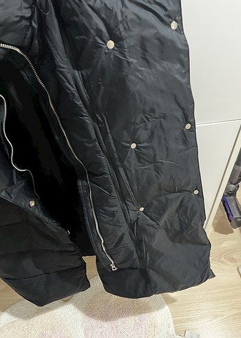 Düğmeli Siyah Midi Kadın Kışlık Mont - Görsel 9