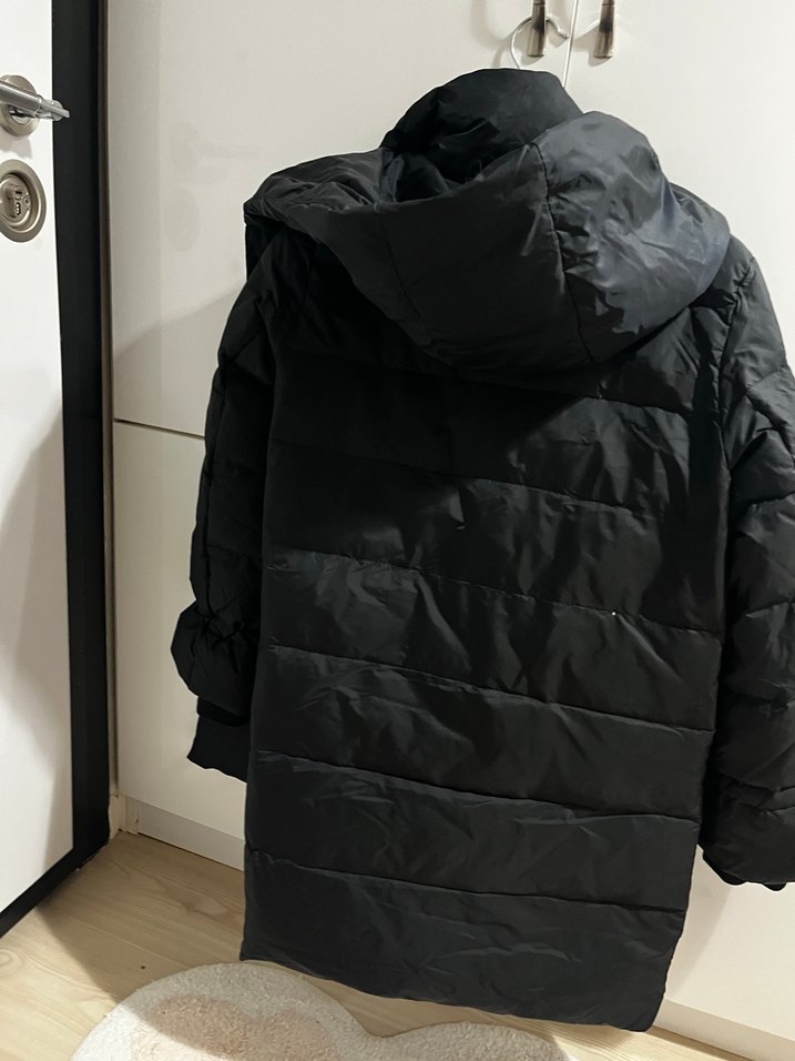 Düğmeli Siyah Midi Kadın Kışlık Mont - Görsel 2